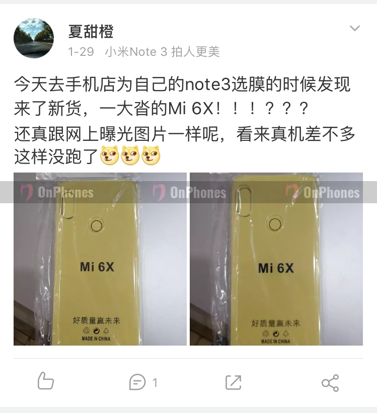 Для Xiaomi Mi 6X уже есть чехлы в китайской рознице