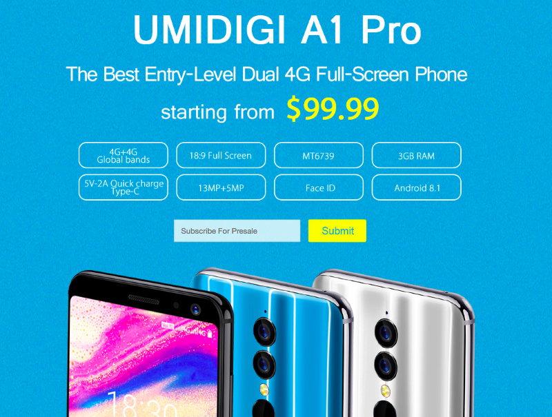 UMIDIGI A1 Pro — смартфон начального уровня с дисплеем 18:9 за $99,99