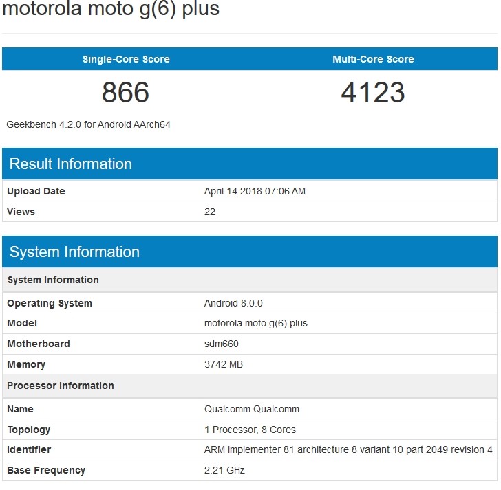 Moto G6 Plus замечен в бенчмарке