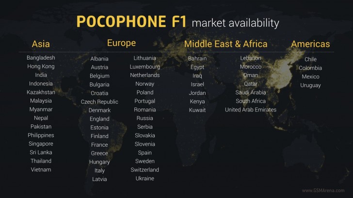 Xiaomi назвала все страны где будет продавать Pocophone F1