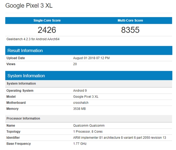 Google Pixel 3 XL появился в Geekbench
